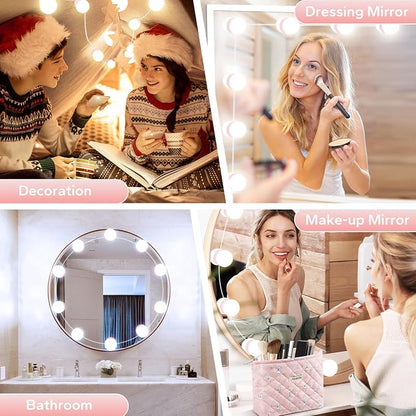 LED Vanity Lights For Mirror, Pink Vanity Light Stick on with 10 Bulbs | 3000K 4000K 6500K & 10 Level Brightness Adjustable USB Cable Hollywood Mirror Lights for Makeup Dressing Room Bathroom