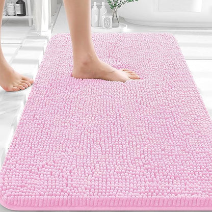 OLANLY Bathroom Rugs 32x20, Extra Soft Absorbent Chenille Bath Rugs | Pink, Quick-Drying Rubber Backing, Machine Washable Bath Mat for Bathroom Floor, Tub and Shower, Home Decor Accessories