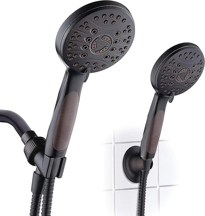 High Pressure 6-setting Luxury Handheld Shower Head, 6 Foot Stainless Steel Hose, Anti Clog Jets, Anti Slip Grip, Top US Brand, Includes Extra Wall Bracket - Oil Rubbed Bronze Finish