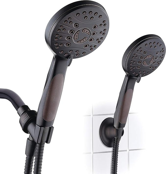 High Pressure 6-setting Luxury Handheld Shower Head, 6 Foot Stainless Steel Hose, Anti Clog Jets, Anti Slip Grip, Top US Brand, Includes Extra Wall Bracket - Oil Rubbed Bronze Finish
