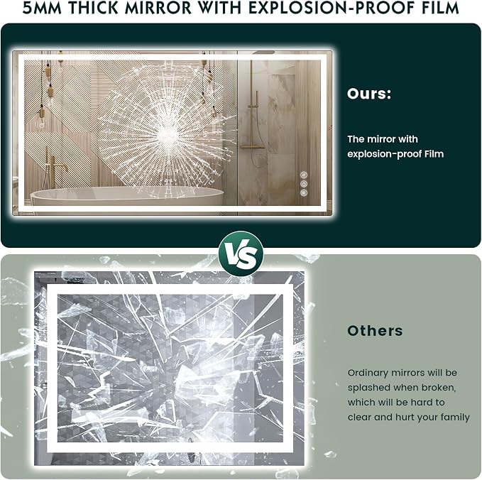 36" x 72" LED Bathroom Mirror with Lights, Memory Vanity Mirror | Anti-Fog, 3 Color Modes, Dimmable, Front Lit, Memory Function, Tempered Glass, Lighted Bathroom Mirror for Wall