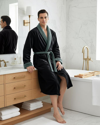 NY Threads Mens Robe, Luxury Plush Fleece Mens Bathrobe, Spa Bath Robe for Men