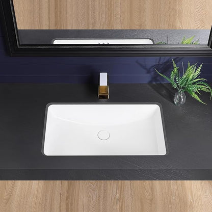 Undermount Bathroom Sink 27x17 Inch Small Bathroom Sink White Porcelain Ceramic Bathroom Under Counter Lavatory Vanity Sink Basin Rectangular Undermount Sinks with Overflow