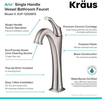 Kraus KVF-1200SFS Arlo Bathroom Faucet, Spot Free Stainless Steel