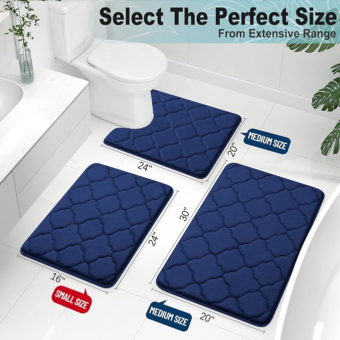 OLANLY Memory Foam Bath Mat Rug 30x20, Ultra Soft and Absorbent Bathroom Rugs, Non-Slip, Comfortable, Machine Washable Bath Carpet for Bathroom Floor, Tub, Shower and Home Decor Accessories, Navy