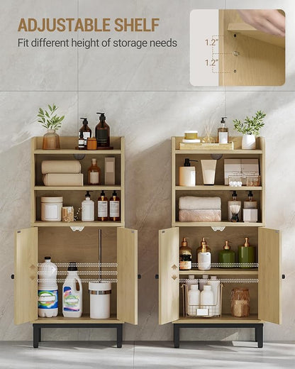 Hzuaneri Bathroom Storage Cabinet, Small Floor Cabinet with 2 Door | Toilet Paper Cabinets, Bathroom Organizer with Adjustable Shelf,for Small Spaces,Rattan Yellow,Arch Door,7.1" Dx14.6 Wx32.7 H