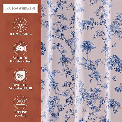 Maison d' Hermine Shower Curtain 100% Cotton One Panel 70"x72" Washable Fabric Shower Curtains for Bathroom, Easy Hanging with 12 Button Holes - Home Hotel Spa Easter Gifts (Bonobo - Blue)
