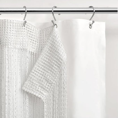 Lush Decor Night Sky String Thread Shower Curtain With PEVA Liner, 2 Piece Set, 72" W x 72" L, White - Silver String Shower Curtain and Liner Set - Shimmery Bath Curtain - Modern Glam Bathroom Decor