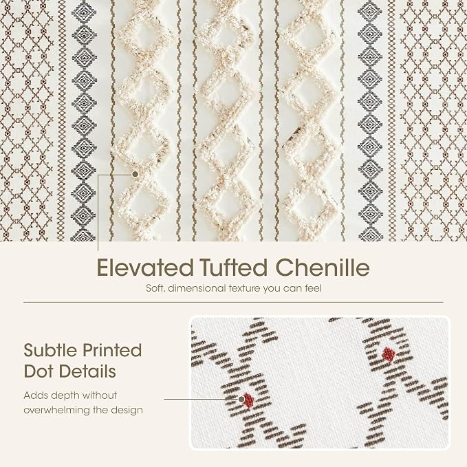 INK+IVY Tufted Chenille Cotton Shower Curtain for Bathroom, Ivory, 72 x 84 | Machine Washable, Boho Tufted Chenille Modern Home Bathroom Decor, Bathtub Privacy Screen, OEKO-TEX Certified