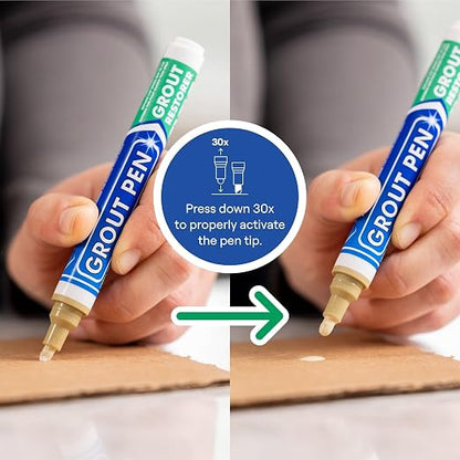 Grout Pen Beige Tile Grout Paint Marker - 2 Pack w/Extra Tips (7mL) | Waterproof Grout Refresh Restorer for Kitchen & Bathroom, Tile Grout Colorant Pens - Narrow Tip 5mm - Beige