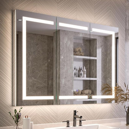 Recessed Medicine Cabinet with Lights, 48x36 Lighted Medicine Cabinet with Mirror, 5XMagnifier, GFCI Outlet, Soft-closed, Front&Backlit, Anti-Fog, Dimmable&Tunable, Sensor Lights, Adjustable Shelves