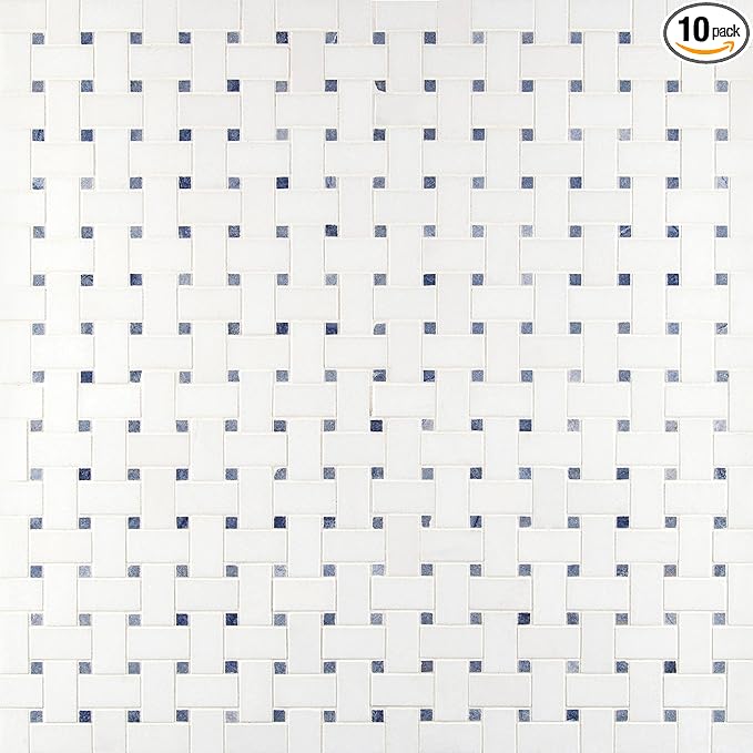 MSI Azula 12 in. x 12 in. Polished Marble Basketweave Tile for Kitchen Backsplash, Wall Tile for Bathroom, Shower Wall