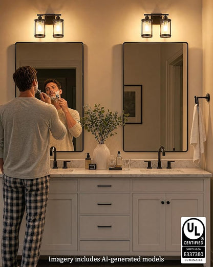 2-Light Oil Rubbed Bronze Bathroom Light Fixtures, 13.8 Inch Modern Bathroom Vanity Lighting Fixtures Over Mirror with Clear Glass and Metal Cage Wall Sconce Lights for Bath, OS-3014ORB-2W