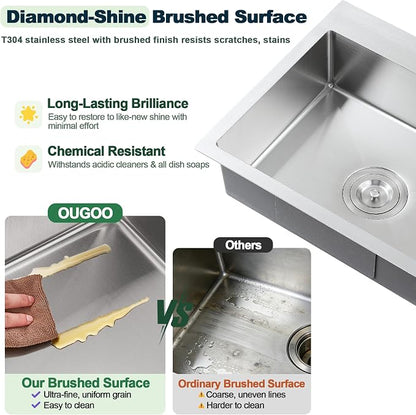 19 x 17 inch Bar Sink, Drop-in Tight Radius Brushed Stainless Steel Topmount Kitchen Sink Single Bowl