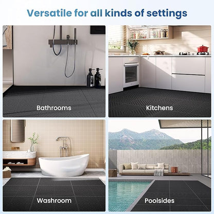 36-Pcs Interlocking Tile, Indoor/Outdoor Drainage Interlocking Floor Tiles 11.8" x 11.8", Anti-Slip Waterproof Soft PVC Splicing Flooring Tile for Garage Patio Pool Bathroom, Black