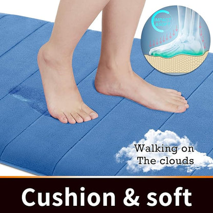 Yimobra Long Bath Mat 44"x24", Super Soft Quick Dry Memory Foam Bathroom Rug, Water Absorbent, Non Slip Backing Machine Washable for Tub Shower, Thick Comfort Support, Blue