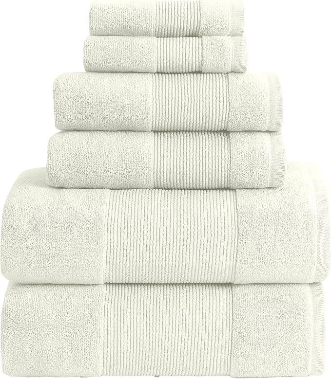 Modern Threads Air Cloud 6-Piece Towel Set - 100% Zero-Twist Cotton, 500 GSM, Quick Dry & Plush, Ivory