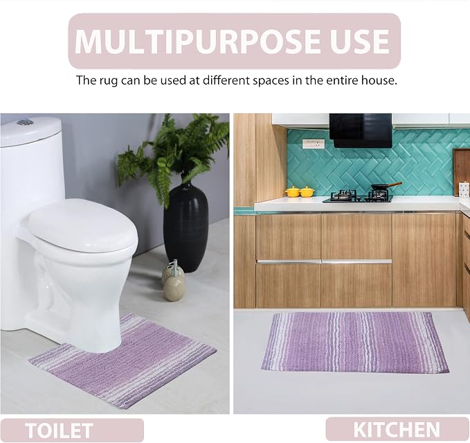 Home Weavers 100% Cotton Gradiation Collection Bathroom Décor | Washable Rug | Bathroom Mat | Kitchen Mat | Bathroom Rug Set | Bath Mat Set | Bath Floor Mat Non Slip, 3 Piece Set with Contour, Purple