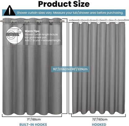 SORTTO No Hook Shower Curtain with Snap in Liner Set Waffle Shower Curtain for Bathroom Hotel Style Fabric Waterproof Inner Liner，71" W x 92" H, Grey