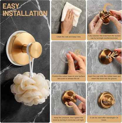 Suction Cup Hooks for Shower No-Drill Bathroom Hooks for Towels, Robes, Loofah Mountable on Bathroom Walls, Kitchen, Glass, Mirrors, Tile and Smooth,Non-Porous Surfaces (2, Champagne Bronze)