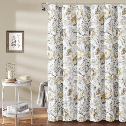 Lush Decor Cynthia Jacobean Shower Curtain, 72" x 72", Yellow & Gray