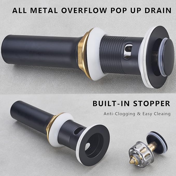 Bathroom Faucet, 3-Hole Black and Gold Vanity Faucet with Metal Sink Drain, 2-Handle 4-Inch Centerset