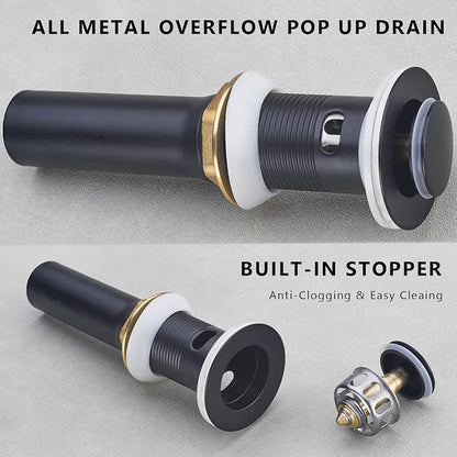 Bathroom Faucet, 3-Hole Black and Gold Vanity Faucet with Metal Sink Drain, 2-Handle 4-Inch Centerset