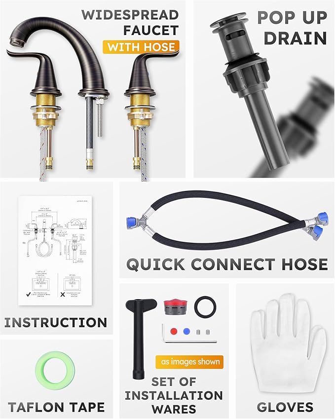 WOWOW Widespread Bathroom Faucet Oiled Rubbed Bronze Bathroom Sink Faucet 3 Hole Vanity Faucets 2 Handle Basin Faucet 8 Inch Mixer Tap with Pop Up Drain and Supply Hose