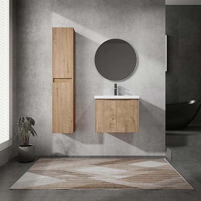 Henf 24" Floating Bathroom Vanity with Sink for Compact Space, Brown Wall Mount Bathroom Vanity Cabinet with Sink Combo, 24 Inch Bathroom Vanities Set with Side Cabinet 2 Floating Cabinet