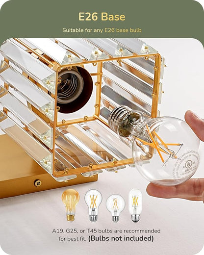 EDISHINE 2-Light Gold Bathroom Vanity Light, E26 Base, Crystal Wall Sconce | Up Down Mounting, Brass Frame, Modern Style Fits Over Bathroom Mirror & Makeup Space