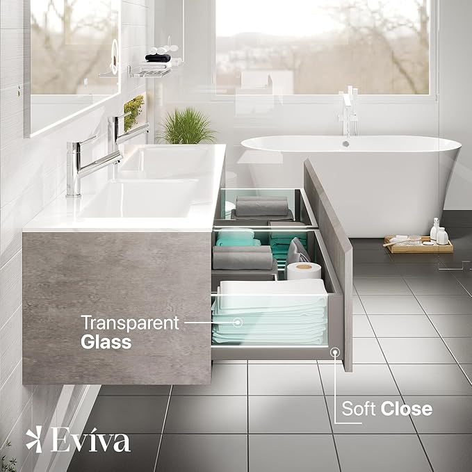 Eviva Aurora 60 in. Concrete Gray Wall Mount Double Sink Bath Vanity with Carrara Quartz Top