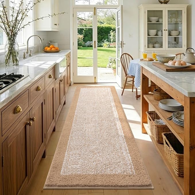 60x24 Long Bathroom Rugs Washable Non Slip, Beige Bath Mat for Bathroom Floor Tub, Soft Absorbent Quick Dry Mats for Shower,Bathtub,Home Decor