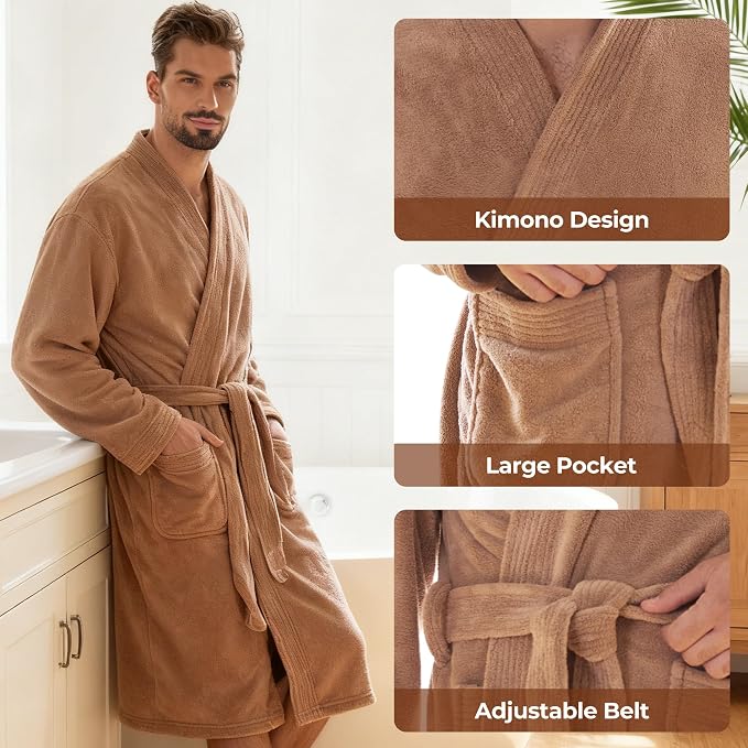 PJGGZ Towel Robe for Men - Ultra-Absorbent Soft Quick Dry Towel Bathrobe Kimono for Shower, Spa & Hotel