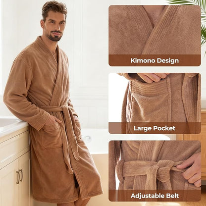 PJGGZ Towel Robe for Men - Ultra-Absorbent Soft Quick Dry Towel Bathrobe Kimono for Shower, Spa & Hotel