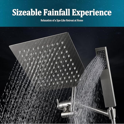 All Metal For California Rain Shower Head with Handheld Spray Combo, YDmeet 8 Inch Rainfall Shower Head, 14" Adjustable Extended Arm, Stainless Steel Handheld, 3 Way Diverter, 71" Hose, Brushed Nickel