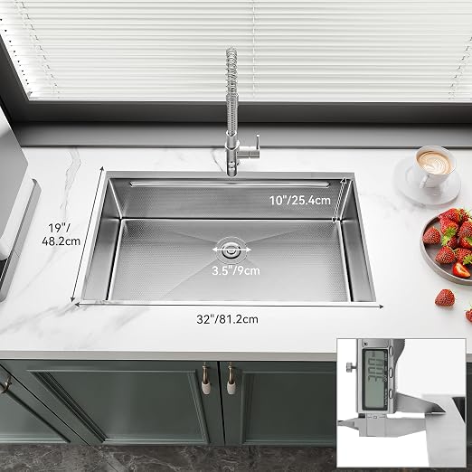 YITAHOME 32x19inch Undermount Kitchen Sink Workstation, 304 Stainless Steel Single Bowl Drop in Sink with Accessories, Honeycomb Surface Design Scratches Resistant