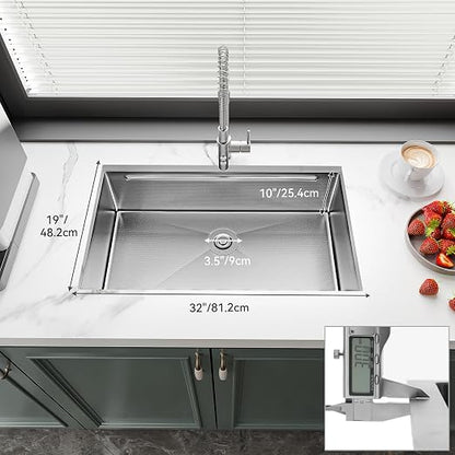 YITAHOME 32x19inch Undermount Kitchen Sink Workstation, 304 Stainless Steel Single Bowl Drop in Sink with Accessories, Honeycomb Surface Design Scratches Resistant