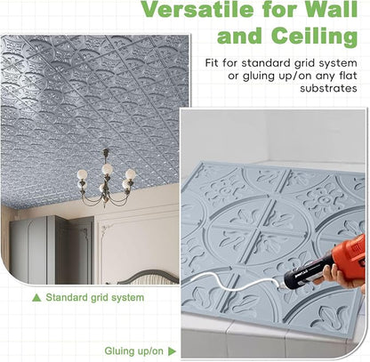 Art3d Drop Ceiling Tiles 2x2, Glue-up Ceiling Panel, Fancy Classic Style in Gray