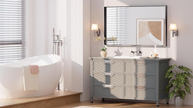 Keonjinn 40x24 Inch Black Bathroom Mirror for Over Sink, HD Tempered Glass | Rectangular, Vanity Mirror, Brushed Framed, Square Corner, Modern Farmhouse, Wall Mounted Mirrors, Aluminum Alloy