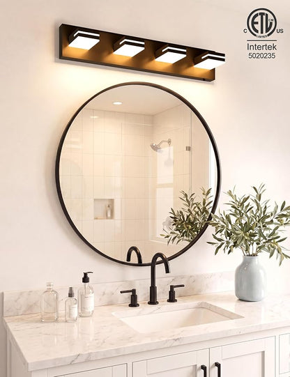 VOLISUN Modern 30-Inch 4-Light Black LED Bathroom Vanity Light Fixtures Over Mirror, 5CCT Dimmable, ETL Certificated