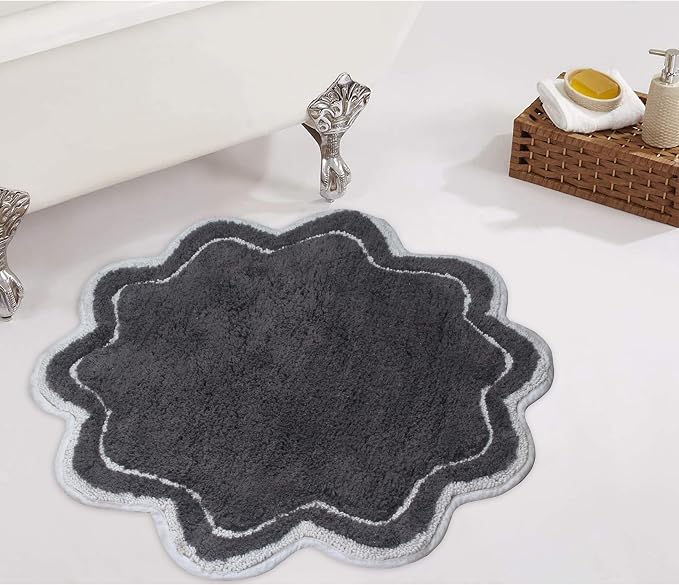 Home Weavers Allure Collection 100% Cotton Tufted Round Shape Bathroom Rug, Soft and Absorbent Bath Rugs, Non-Slip Bath Carpet, Machine Wash Dry Bath Mats for Bathroom Floor, 30" Round, Dark Gray