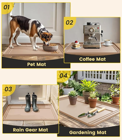 Under Sink Mats for Kitchen Waterproof 34"x22",Khaki | Cut to Fit Design for Various Sizes, Leak-Proof Cabinet Protection,Durable Silicone Material,Versatile Home Use