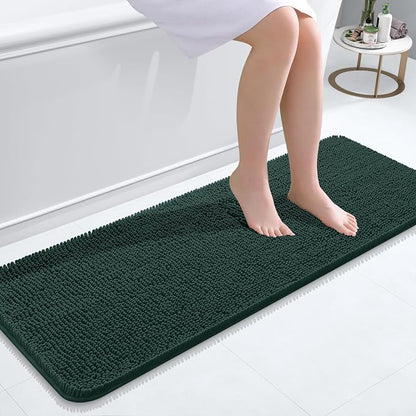 OLANLY Bathroom Runner Rugs 47x17, Extra Soft Absorbent Chenille Bath Rugs | Blackish Green, Quick-Drying Rubber Backing, Machine Washable Long Bath Mat for Bathroom Floor, Tub and Shower, Home Decor