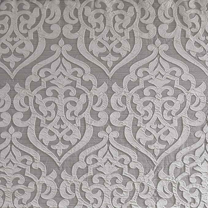 Madison Park Fabric Damask Medallion Shower Curtain, 72"x72", Silver | Luxe Textured Jacquard, Machine Washable Modern Home Bathroom Decor, Bathtub Privacy Screen