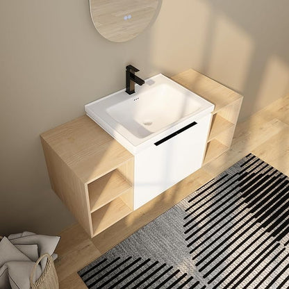 48 Inch Bathroom Vanity with Sink Combo, Wall-Mounted Bathroom Vanity with Soft Close Doors&2 Side Shelf,Modern Floating Bathroom Vanity with Top Basin & Storage Cabinet,White