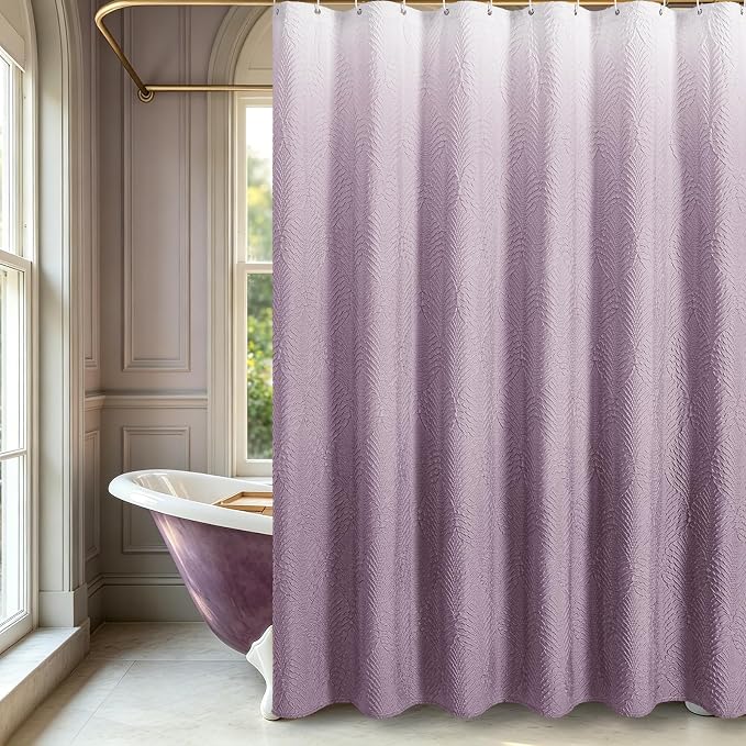 72x84 Extra Long Shower Curtain, Ombre Lavender 3D Embossed Half Bath Curtain
