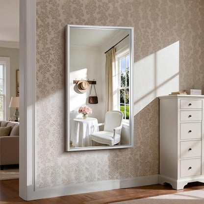 CIRCUMI 30"x55" Brushed Silver Bathroom Mirror, Double Sink Vanity Mirror | Chunky Box Metal Frame, Shatterproof, Tempered Glass, Bathroom Remodel&New Home, Large Rectangular Mirror for Living Room