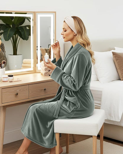 NY Threads Women's Fleece Shawl Collar Bathrobe Plush Long Spa Robe, Medium