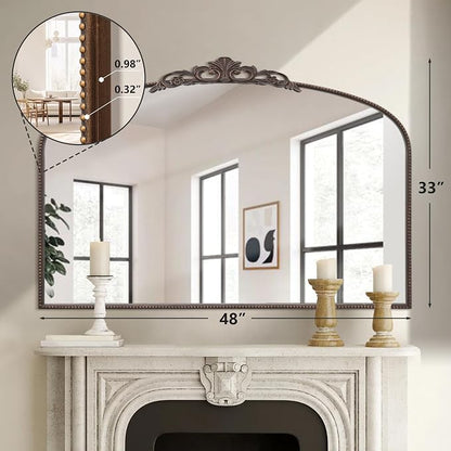 Micasso Large Bronze Vintage Mirror: 48"x33" Baroque Antique Wall Mirror | Traditional Ornate French Decorative Arched Mirror for Bedroom/Bathroom/Fireplace/Entryway/Hallway/Living Room/Dining Room