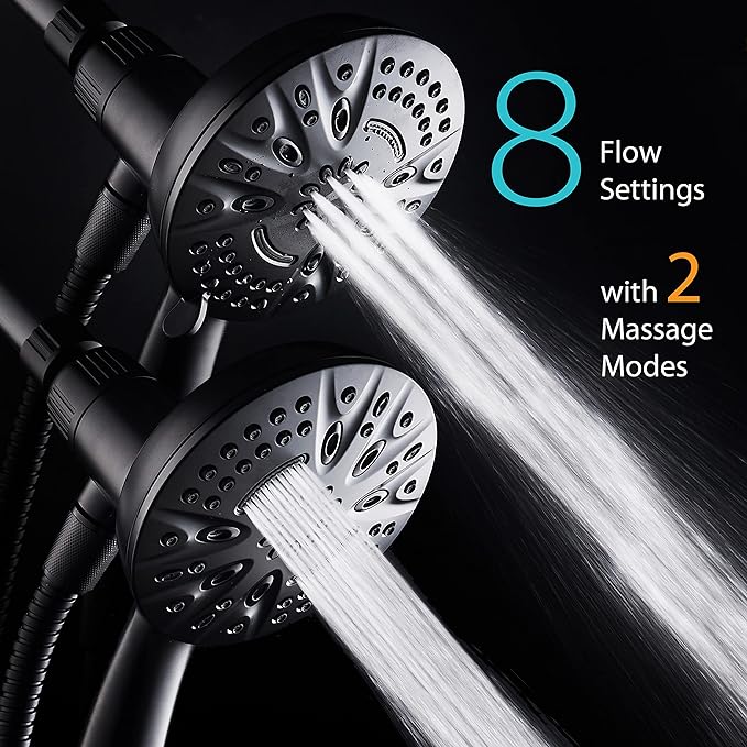 AquaDance New Magnetic Docking 8-setting High Pressure Handheld Shower Head | Space-age Magnetic Guidance Bracket System, Giant 5-inch Face, Extra-long 72-inch Stainless Steel Hose - Black